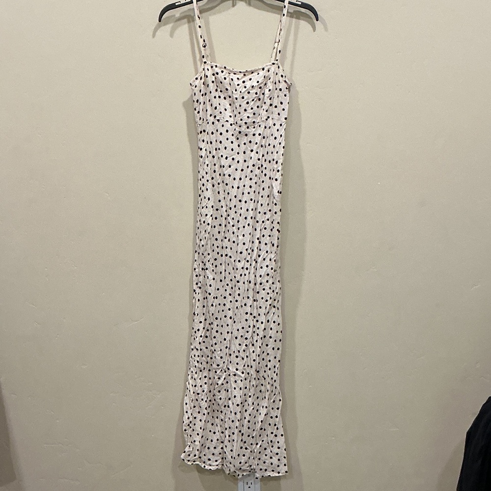 Topshop White Maxi Slip Dress with Black Polka Dots